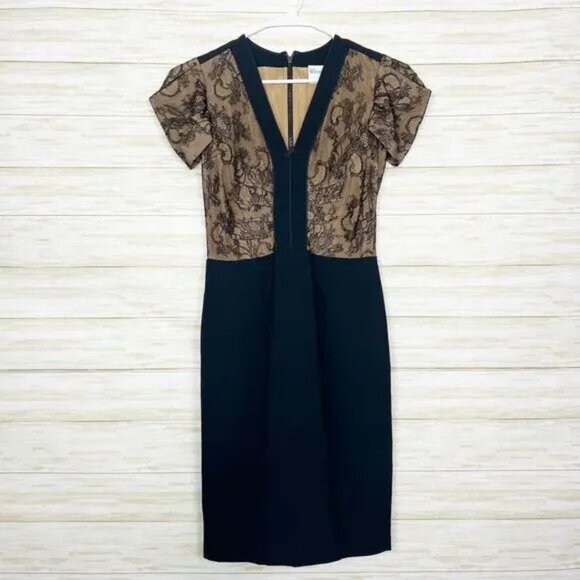 Red Valentino Lace & Crepe Paneled Midi Dress Black - Picture 1 of 8